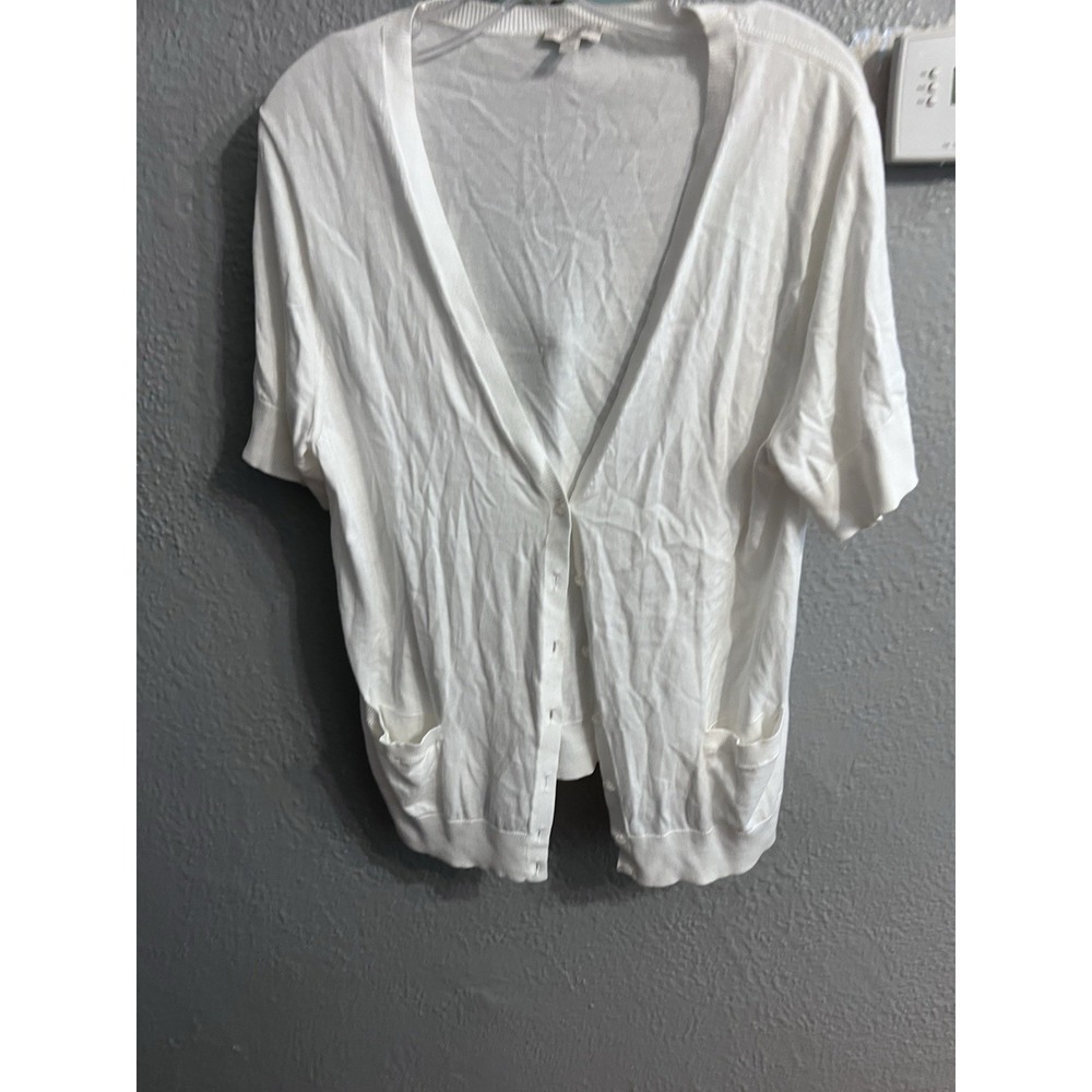 Talbots Off‎ White Short Sleeve V-Neck Button Up Cardigan Sweater Size Large